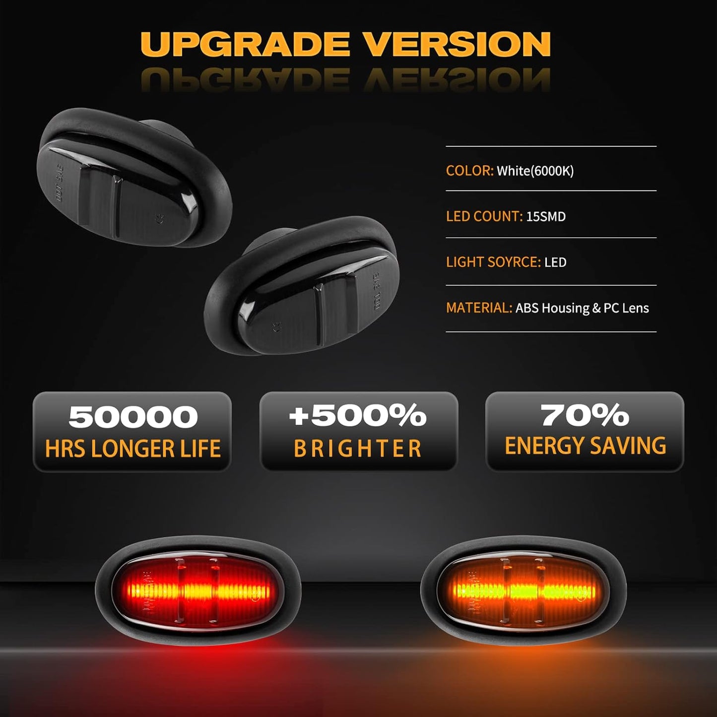 Led Fender Side Marker Lights Assembly, 2 Pcs Amber Front Fender Flare Lights & 2 Pcs Red Rear Full Dually Trunk Bed Fender Lamps Kit for Ford F150 Raptor 2016-2020 Trucks/Pickup