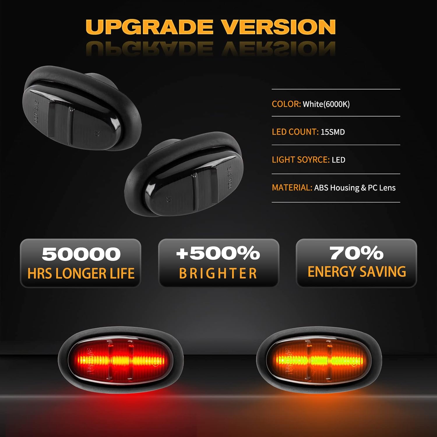 Led Fender Side Marker Lights Assembly, 2 Pcs Amber Front Fender Flare Lights & 2 Pcs Red Rear Full Dually Trunk Bed Fender Lamps Kit for Ford F150 Raptor 2016-2020 Trucks/Pickup