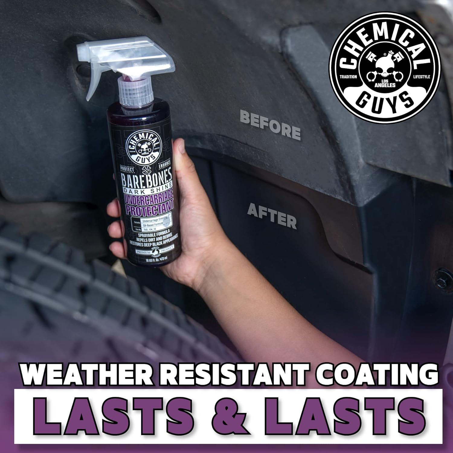 Chemical Guys Bare Bones Premium Dark Shine Spray for Undercarriage, Tires and Trim, Safe for Cars, Trucks, Motorcycles, Rvs & More, 16 Fl Oz