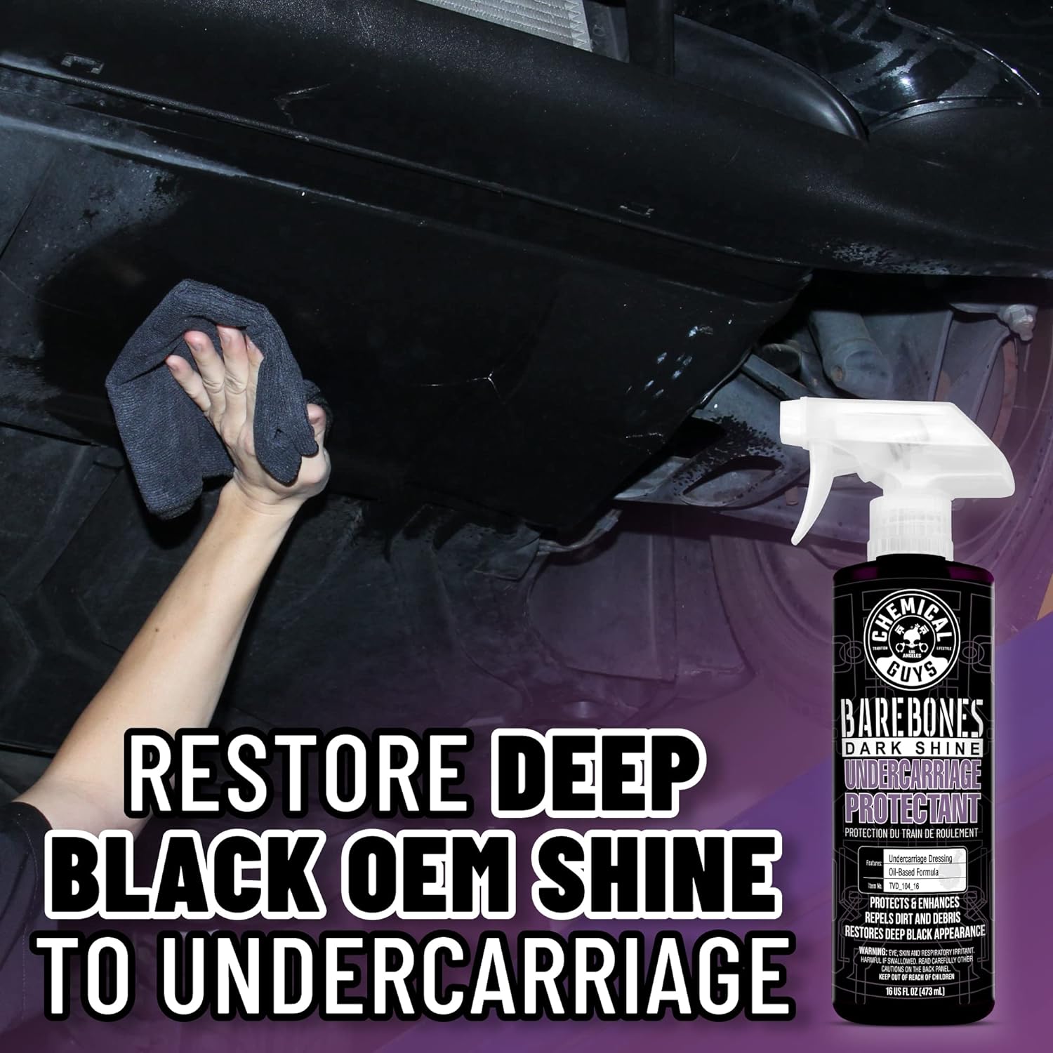 Chemical Guys Bare Bones Premium Dark Shine Spray for Undercarriage, Tires and Trim, Safe for Cars, Trucks, Motorcycles, Rvs & More, 16 Fl Oz