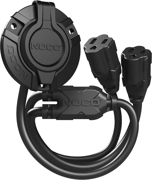 GCP2 15A AC Port Plug, 125V Power Inlet Socket, and Waterproof Electrical Outlet Receptacle Box with Dual 18-Inch Integrated Outdoor Extension Cords