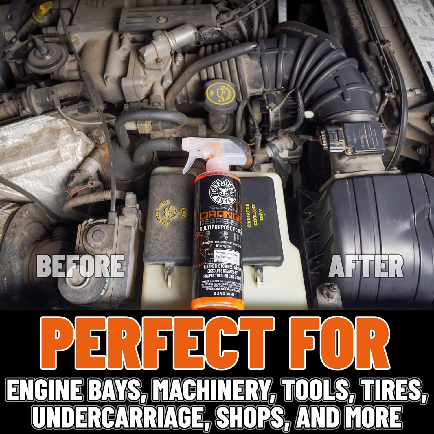 Chemical Guys Signature Series Orange Degreaser, Heavy-Duty All-Purpose Cleaner for Engines, Tires, Undercarriages & More, Professional Strength Formula - 16 Fl Oz