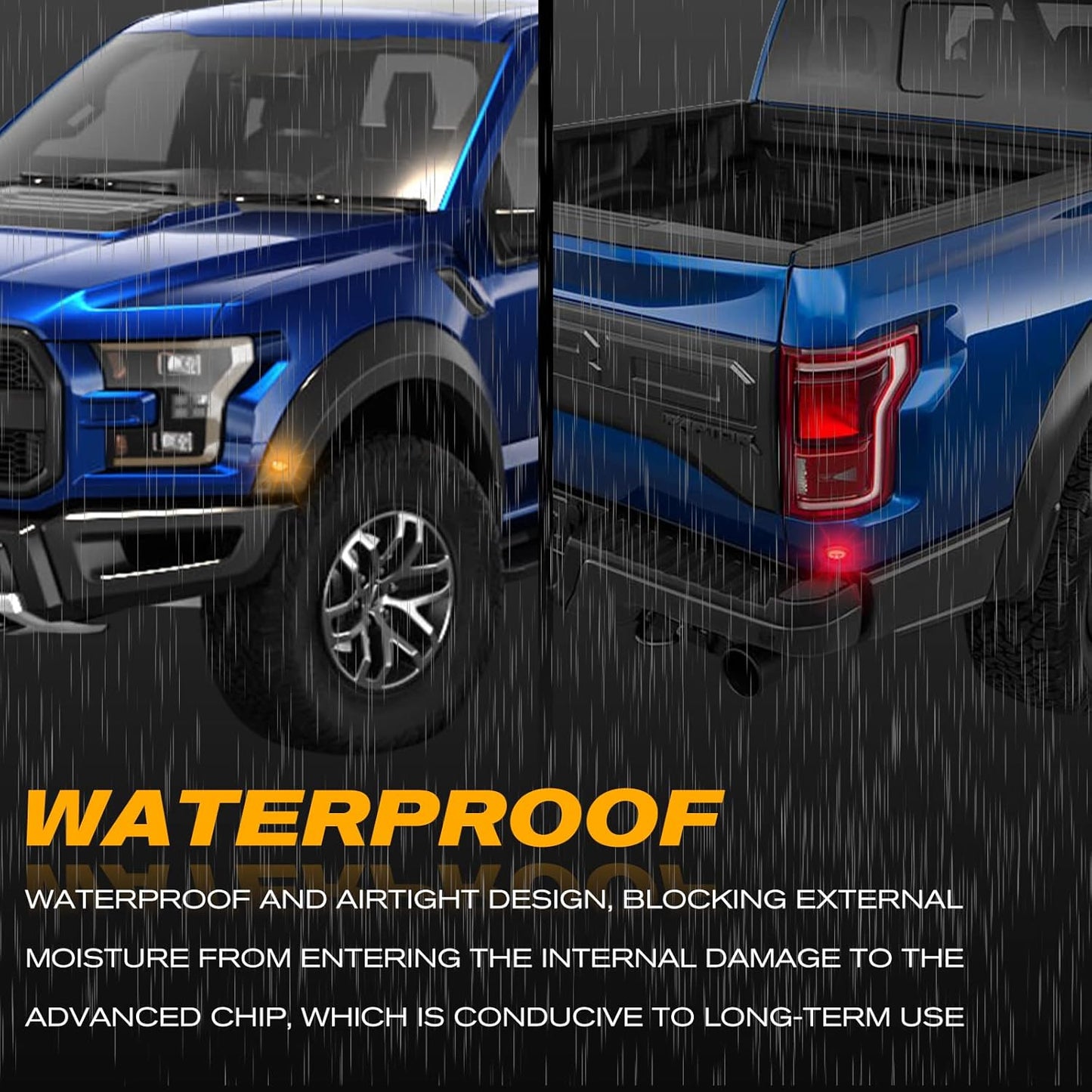 Led Fender Side Marker Lights Assembly, 2 Pcs Amber Front Fender Flare Lights & 2 Pcs Red Rear Full Dually Trunk Bed Fender Lamps Kit for Ford F150 Raptor 2016-2020 Trucks/Pickup