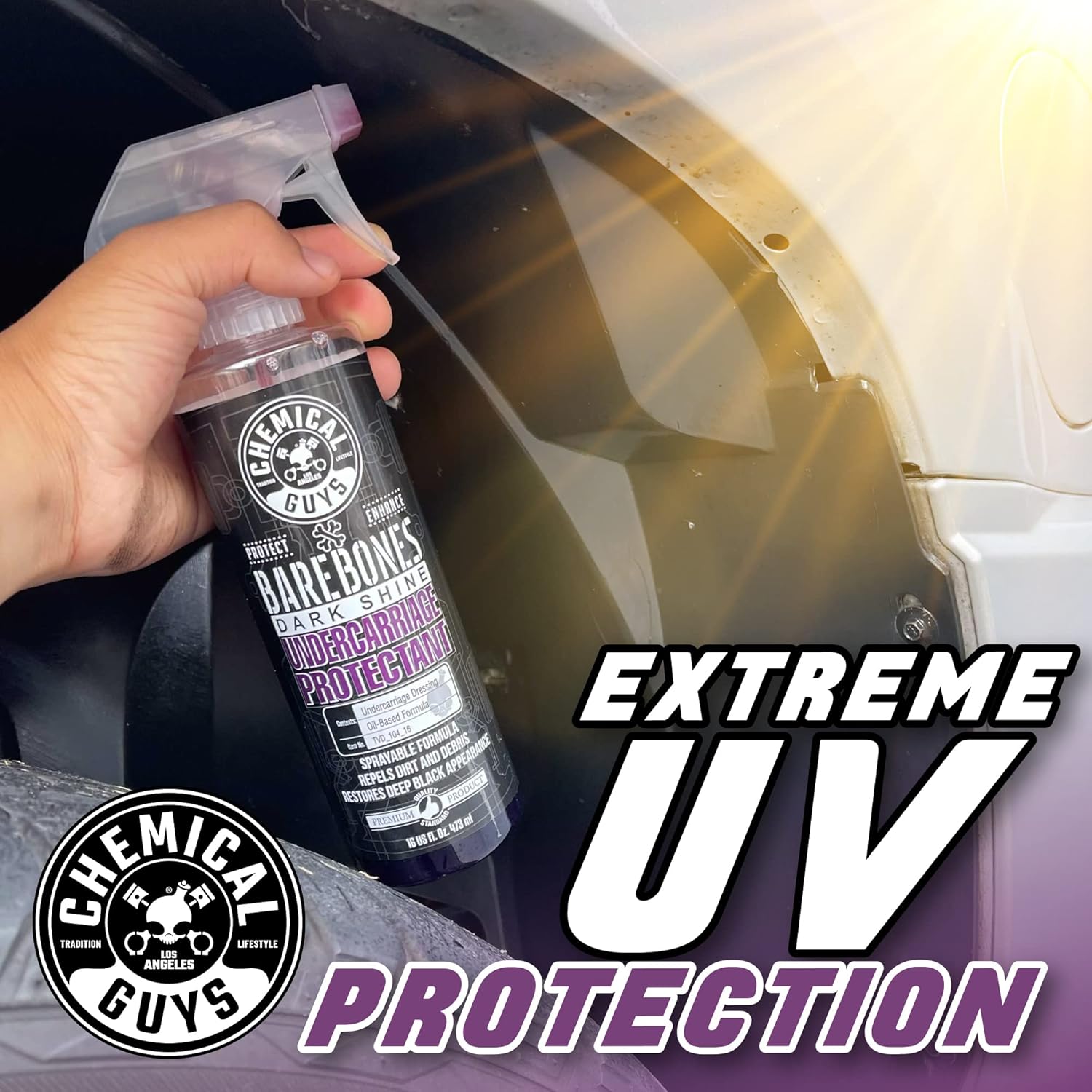 Chemical Guys Bare Bones Premium Dark Shine Spray for Undercarriage, Tires and Trim, Safe for Cars, Trucks, Motorcycles, Rvs & More, 16 Fl Oz
