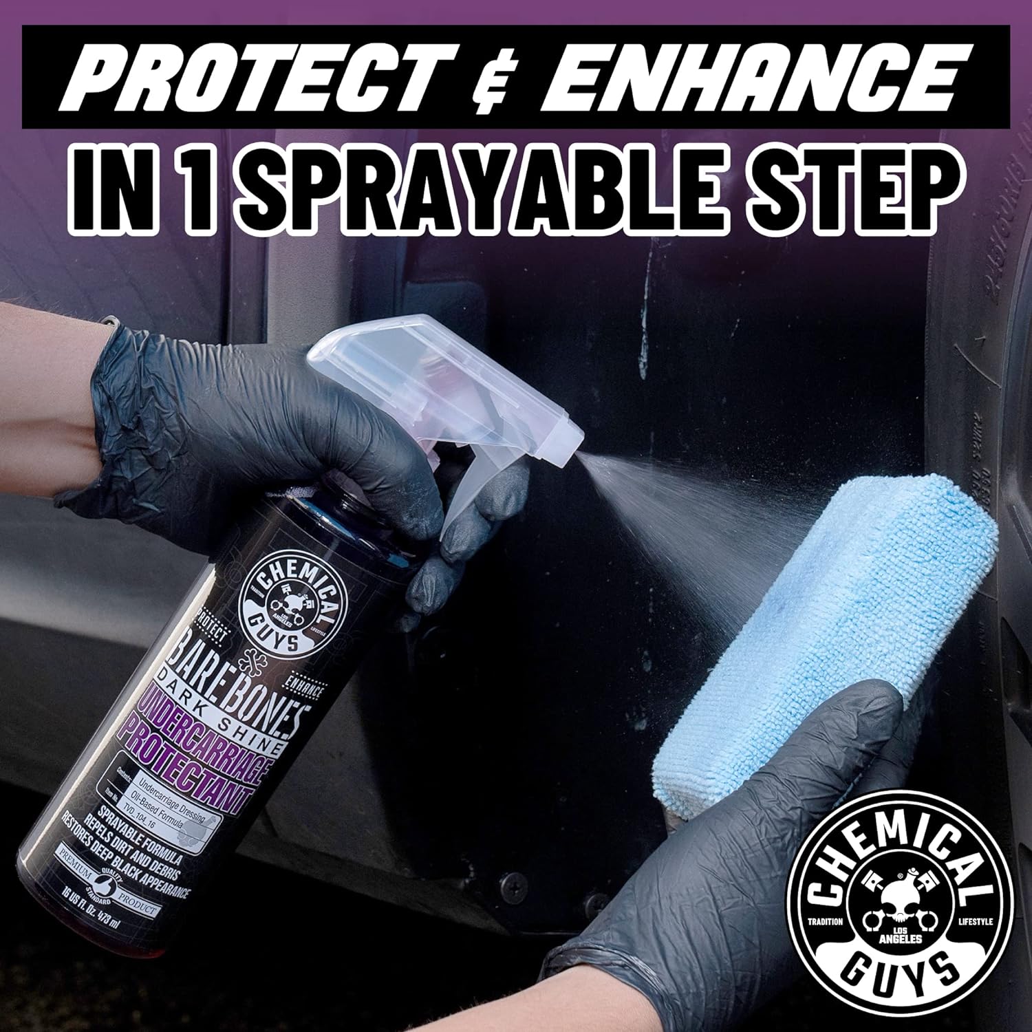 Chemical Guys Bare Bones Premium Dark Shine Spray for Undercarriage, Tires and Trim, Safe for Cars, Trucks, Motorcycles, Rvs & More, 16 Fl Oz