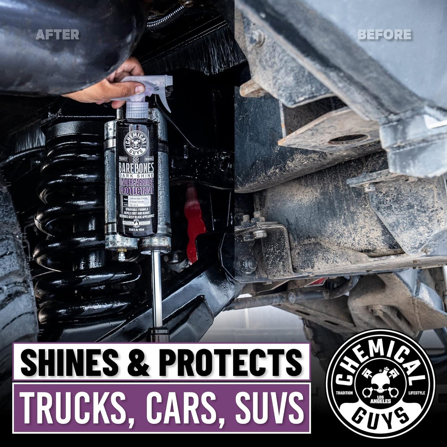 Chemical Guys Bare Bones Premium Dark Shine Spray for Undercarriage, Tires and Trim, Safe for Cars, Trucks, Motorcycles, Rvs & More, 16 Fl Oz