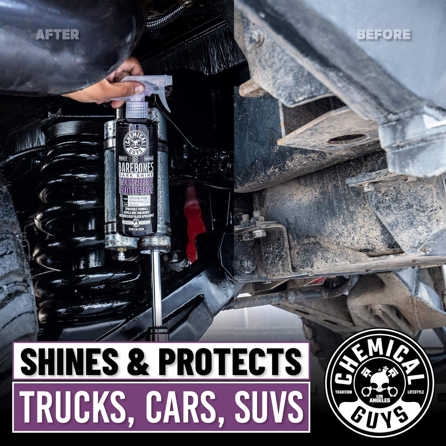 Chemical Guys Bare Bones Premium Dark Shine Spray for Undercarriage, Tires and Trim, Safe for Cars, Trucks, Motorcycles, Rvs & More, 16 Fl Oz